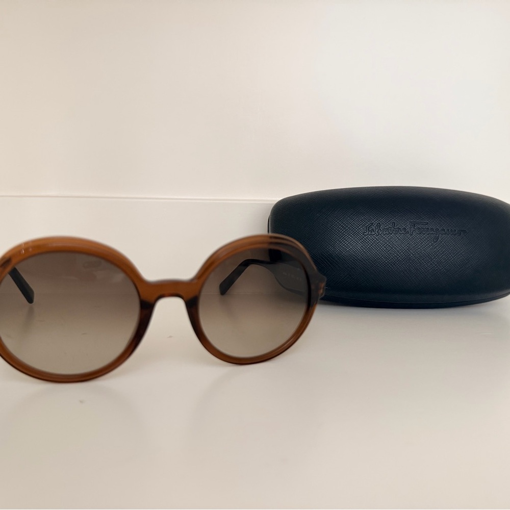 Salvatore Ferragamo Tobacco Brown Round Sunglasses